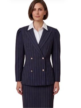Vintage women ENGE Double-Breasted Navy Pinstripe Blazer/matching pencil skirt